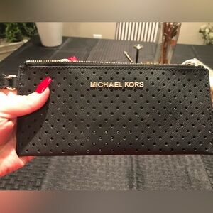 Michael Kors Perforated Medium Gusset Leather Wristlet